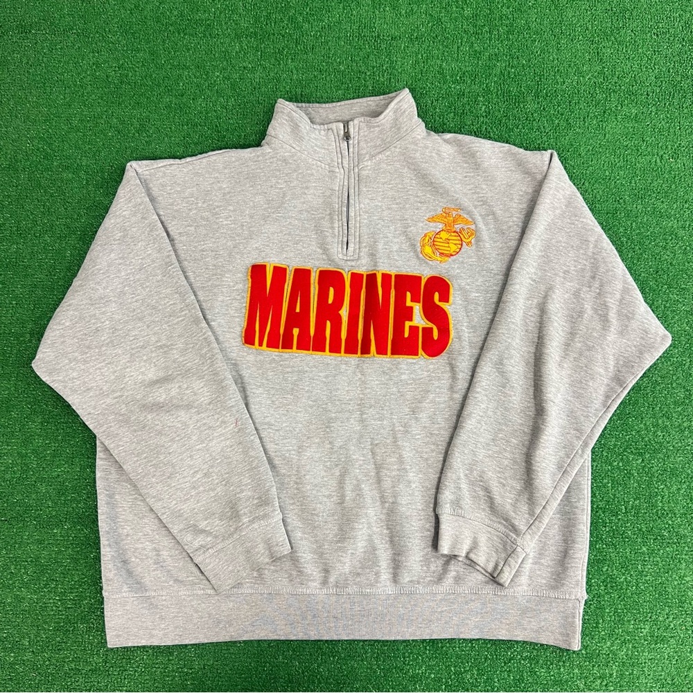 Vintage 90s United States Marines Gray 1/4 Zip Pullover Sweatshirt Mens Size XL